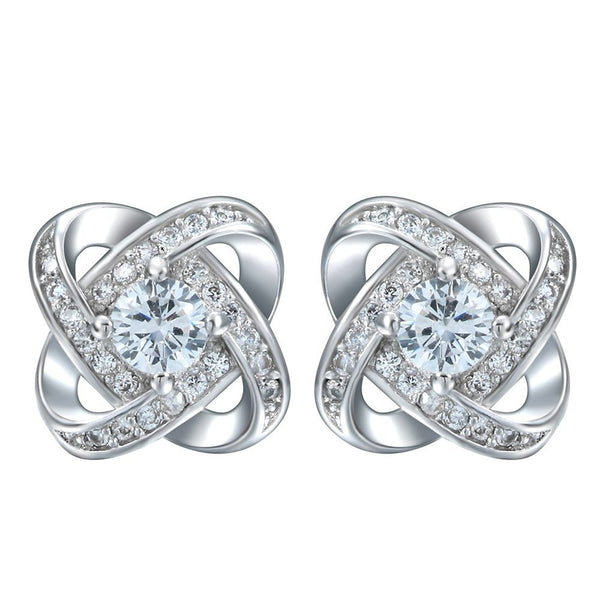 Clear CZ Love Knot Swirl Stud Earrings