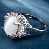 White Moonstone-Look Oval Baguette Halo Ring