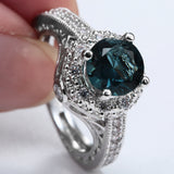 Teal Round CZ Filigree Halo Ring
