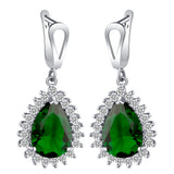 Emerald-Green Pear CZ Halo Jewelry Set