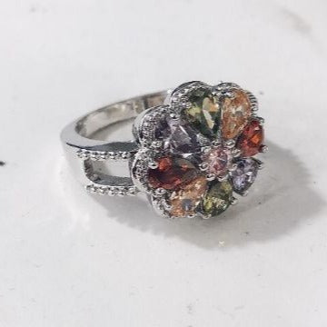 Multicolor Pear CZ Flower Cluster Ring