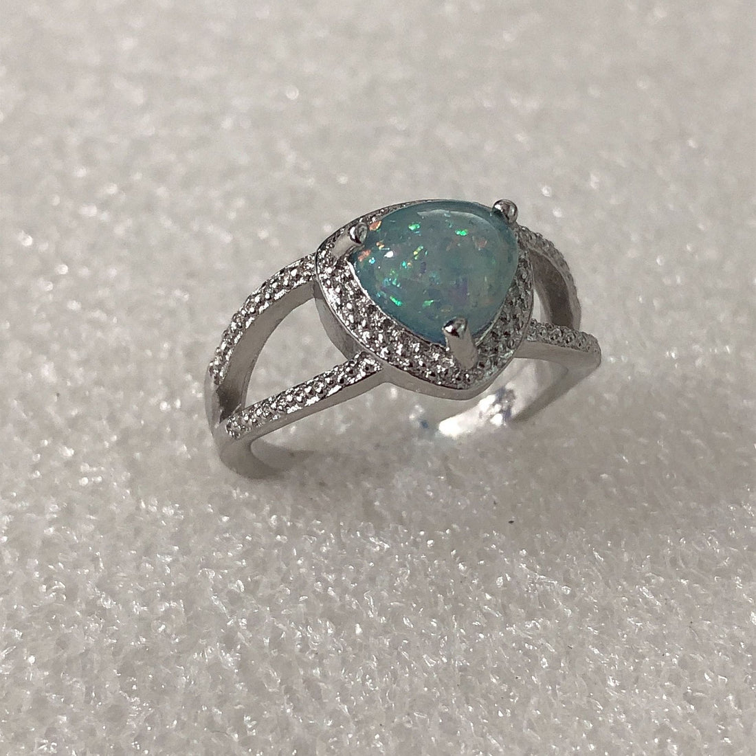 Blue Opal-Look Trillion Split Shank Ring