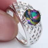 Rainbow Mystic Round CZ Lattice Wide Ring