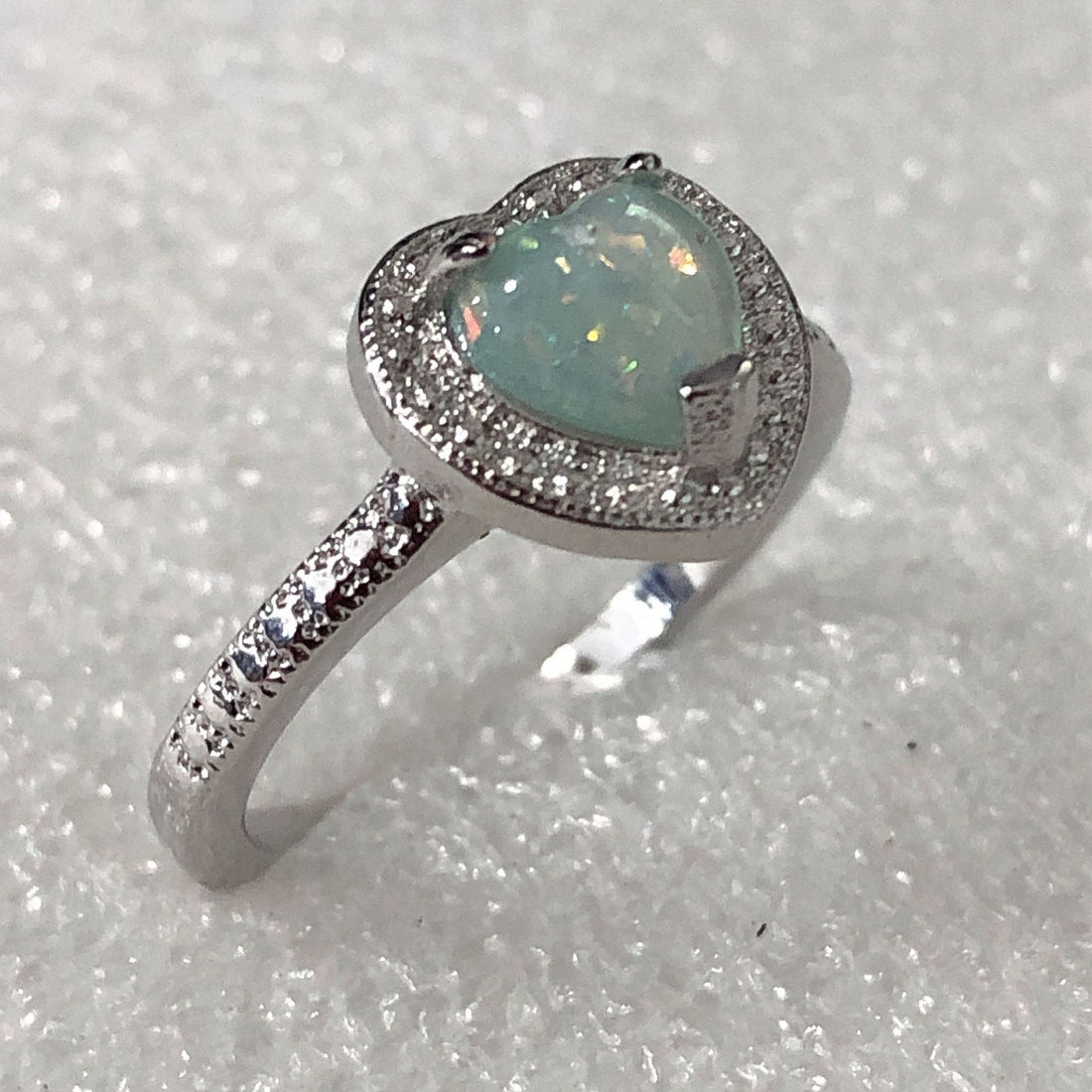Aqua Opal-Look Heart Halo Ring