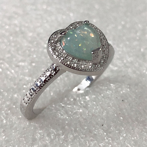 Aqua Opal-Look Heart Halo Ring