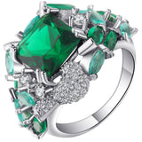 Emerald-Green Marquise CZ Bird Cluster Ring