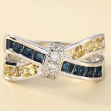 Blue and Yellow Princess CZ Bow Ring