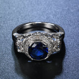 Sapphire-Blue Round CZ Filigree Ring