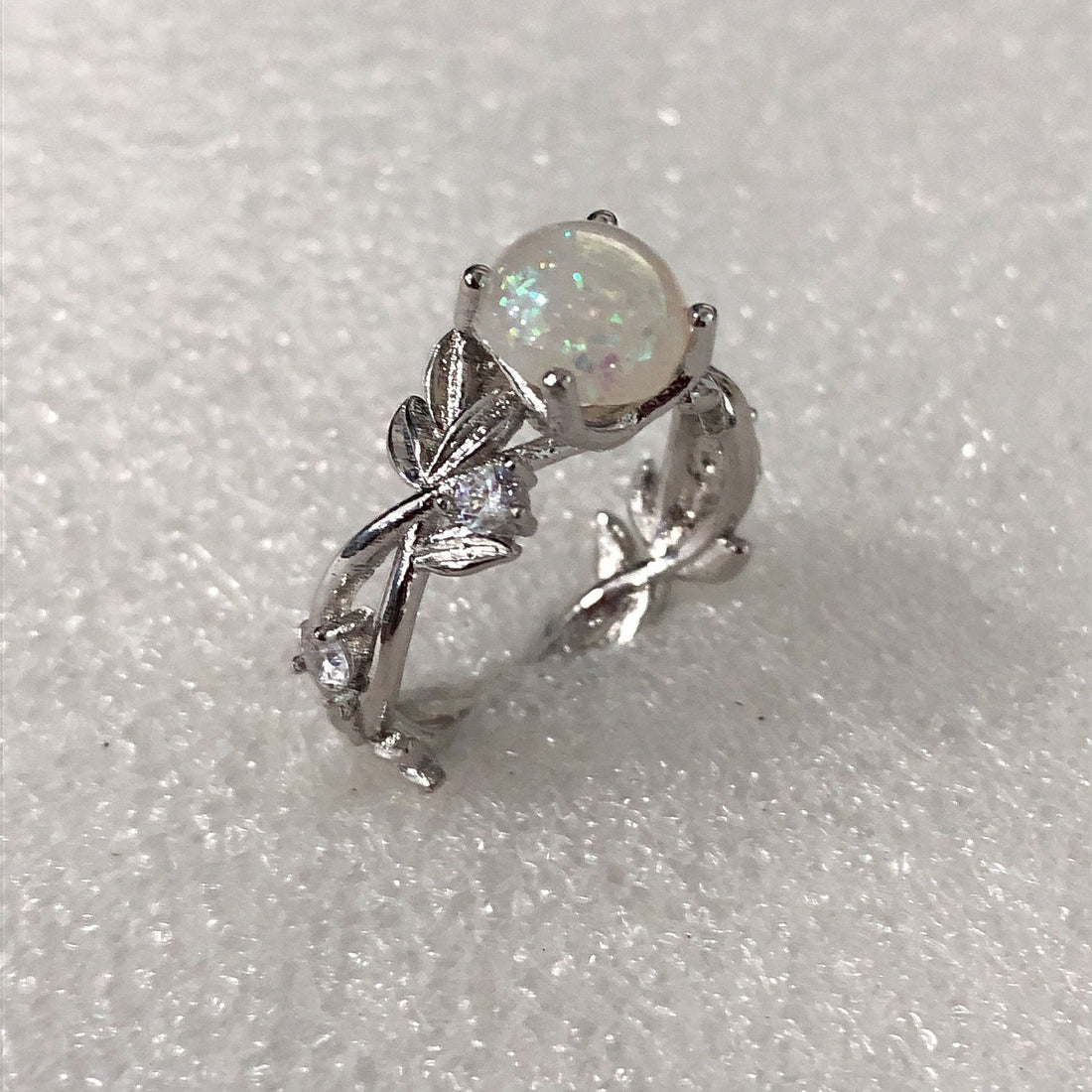 Opal-Look Round Leaf Vine Ring