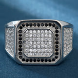 Black-Accent Pavé CZ Square Signet Ring