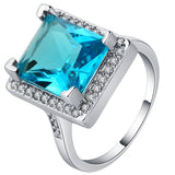 Aqua Emerald-Cut CZ Halo Jewelry Set