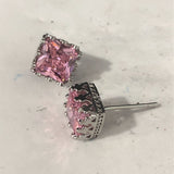 Pink Princess CZ Crown-Set Stud Earrings