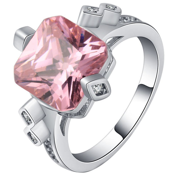 Pink Cushion CZ Geometric Accent Ring