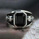 Black Emerald-Cut CZ Skull Signet Ring