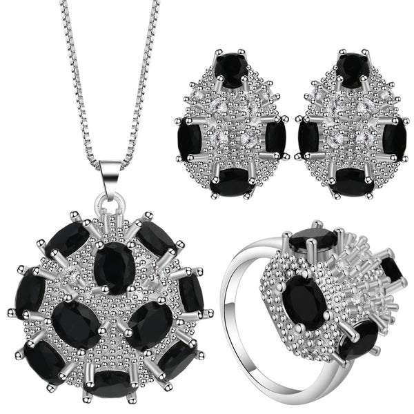 Black Oval CZ Cluster Jewelry Set