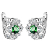 Green CZ Starflower Cross Leverback Earrings