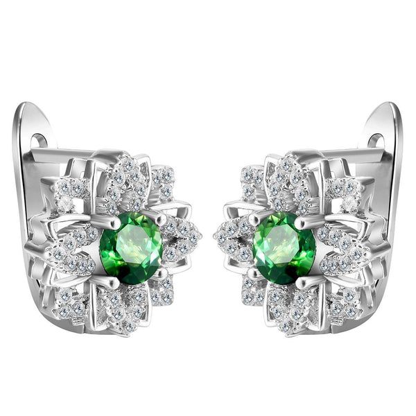 Green CZ Starflower Cross Leverback Earrings