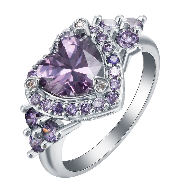 Lavender Heart CZ Pavé Cluster Ring