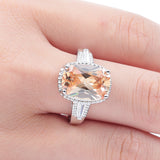 Champagne Cushion CZ Baguette-Side Ring