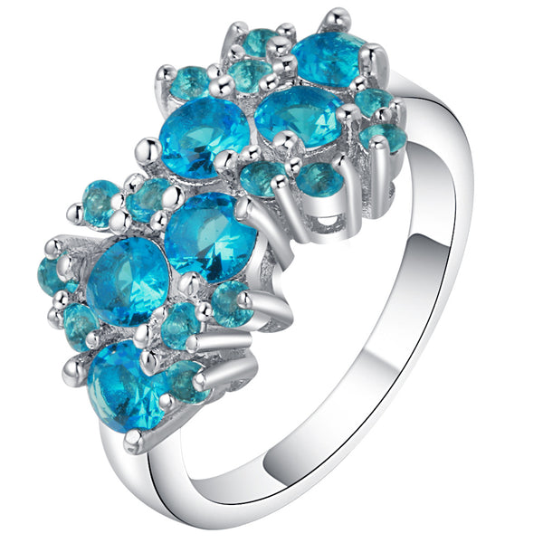 Aqua CZ Cluster Cocktail Ring