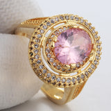 Pink Round CZ Double Halo Ring