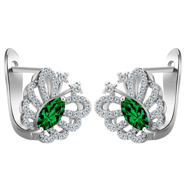 Green Marquise CZ Fleur Filigree Leverback Earrings
