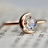 Moonstone-Look Cabochon Crescent Rose-Tone Band Ring