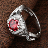 Ruby-Red Round CZ Halo Twist Ring