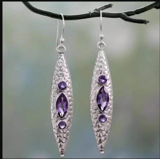 Purple Marquise Stone Antique Spindle Earrings