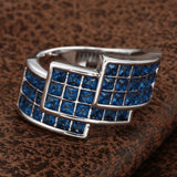 Sapphire-Blue Square CZ Layered Wide Ring