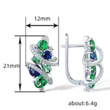 Green Blue CZ Swirl Cluster Hoop Earrings