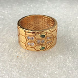 Snake Head Green-Eye Wide Wrap Ring