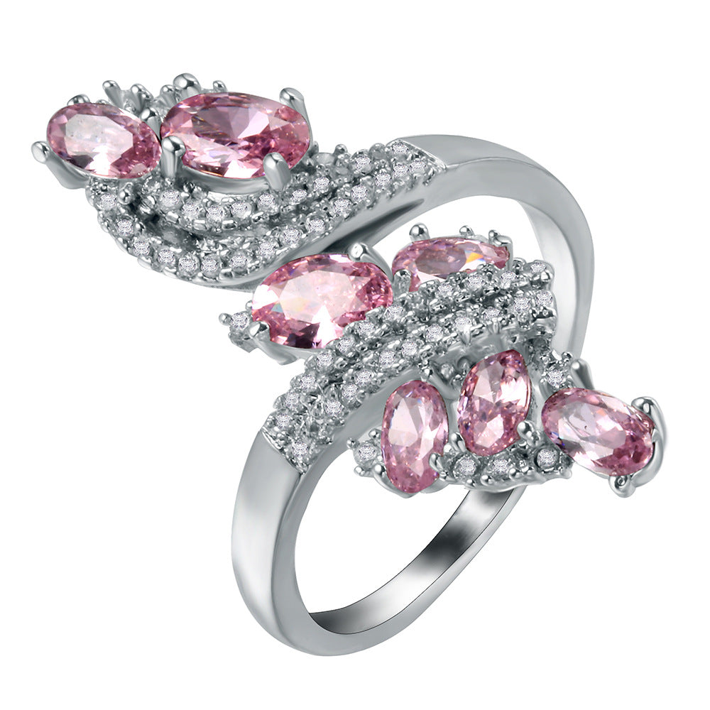 Pink Oval CZ Cascade Bypass Ring