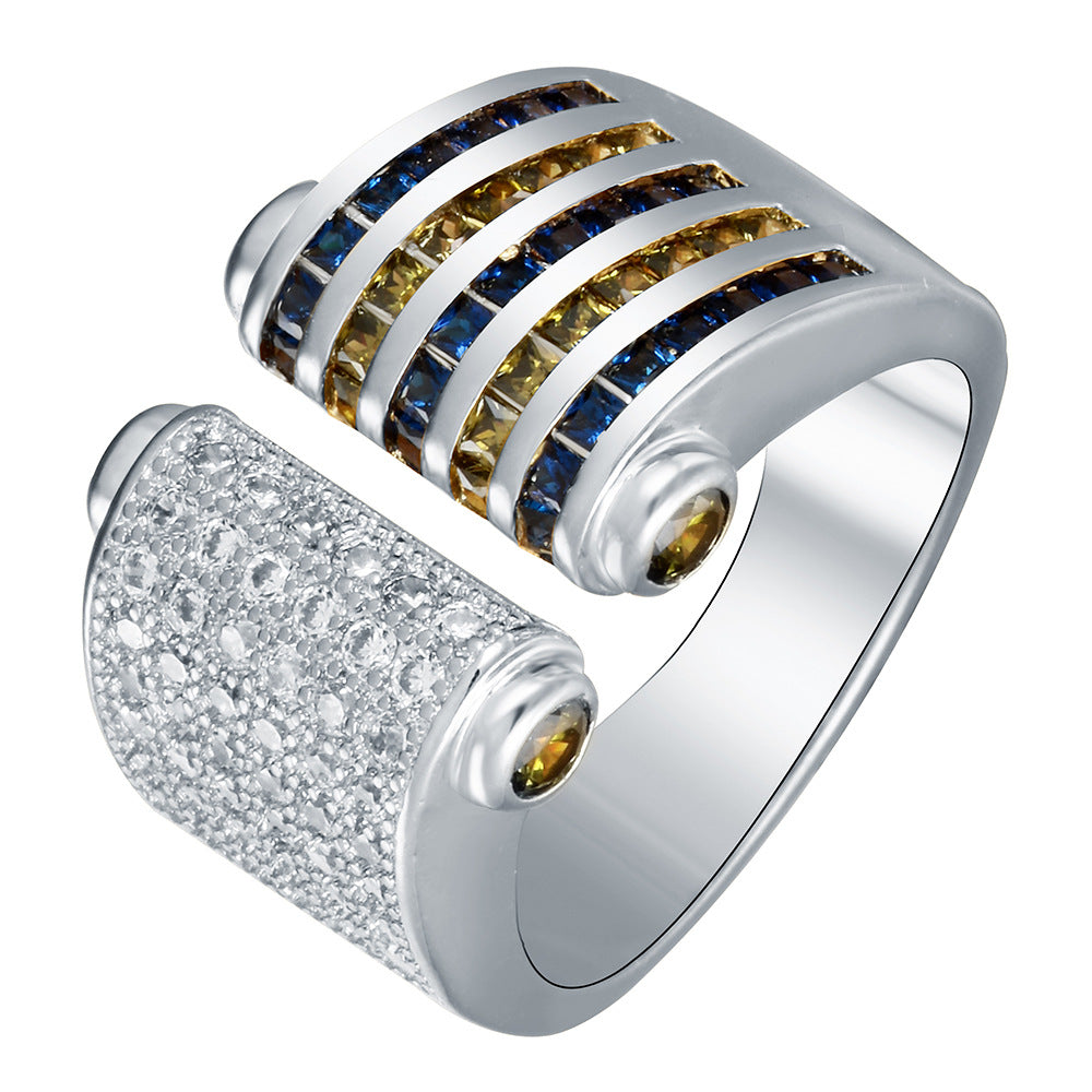 Blue Yellow Channel CZ Wide Ring