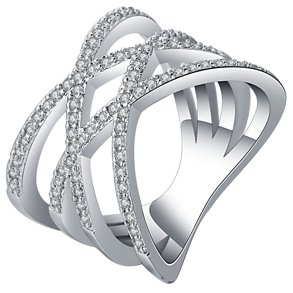 Crisscross CZ Pave Wide Band Ring