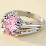 Pink Round CZ Leaf Prong Statement Ring