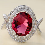 Ruby-Red Round CZ Swirl Pavé Ring