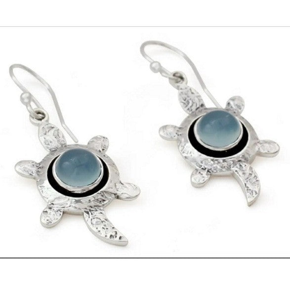 Sea Turtle Blue Cabochon Hook Earrings