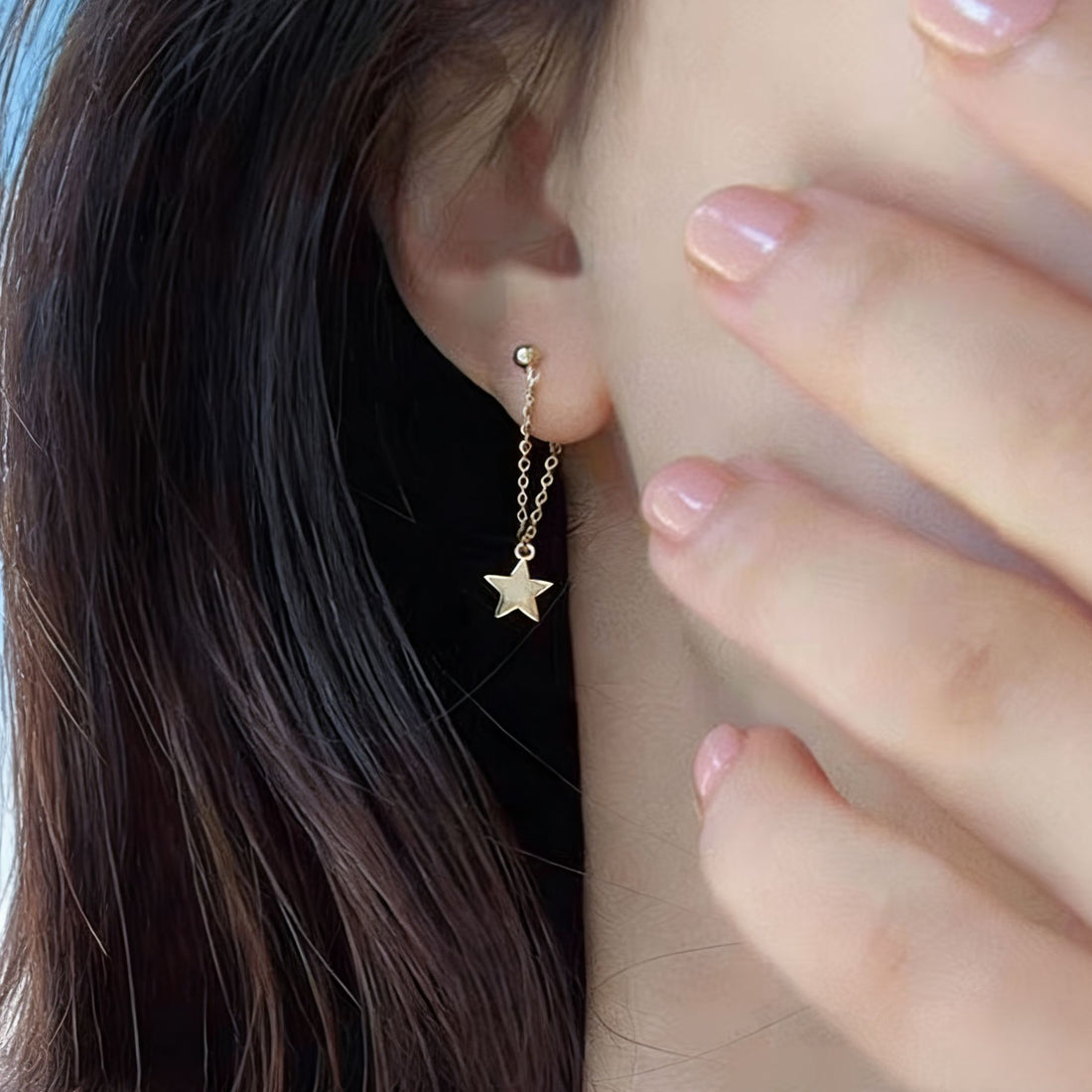 Tiny Star Chain Drop Earrings