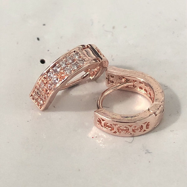 Rose Gold Double-Row Pavé Huggie Hoop Earrings