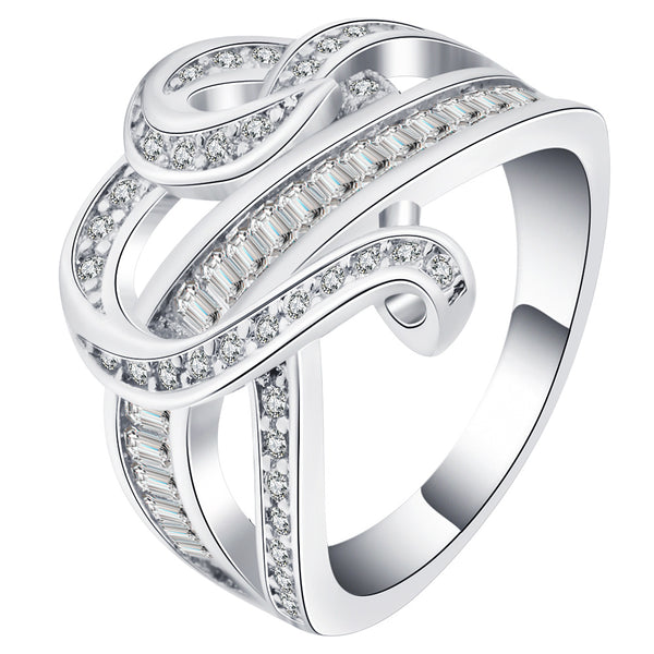 Pave Baguette CZ Swirl Crossover Ring