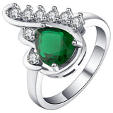 Emerald-Green Pear CZ Feather Swirl Jewelry Set