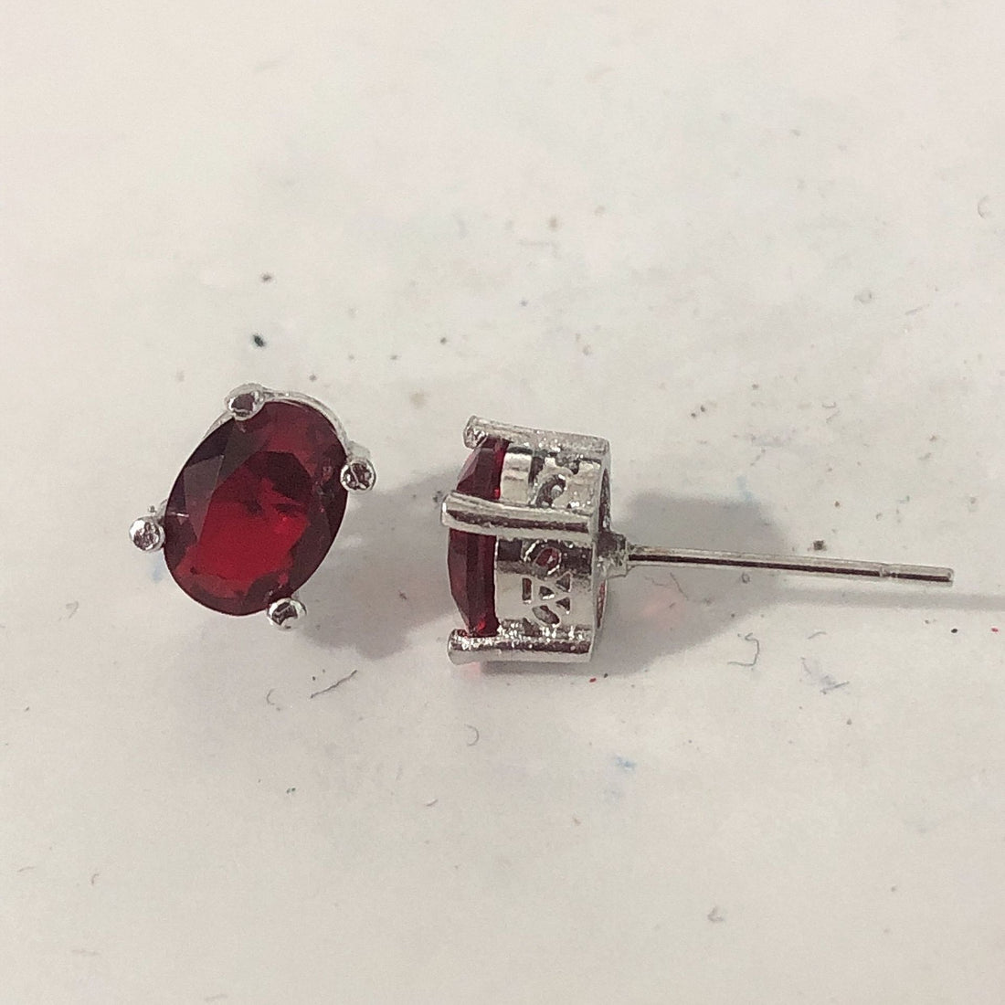 Ruby-Red Oval CZ Solitaire Stud Earrings