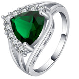 Emerald-Green Trillion CZ Halo Jewelry Set