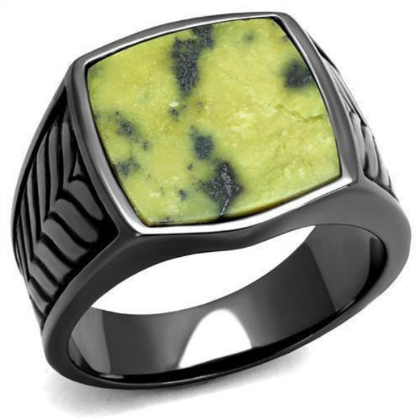 Green Square Stone Black Men's Signet Ring