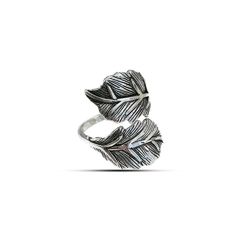 Oxidized Feather Wrap Ring