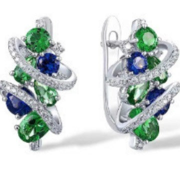 Green Blue CZ Swirl Cluster Hoop Earrings