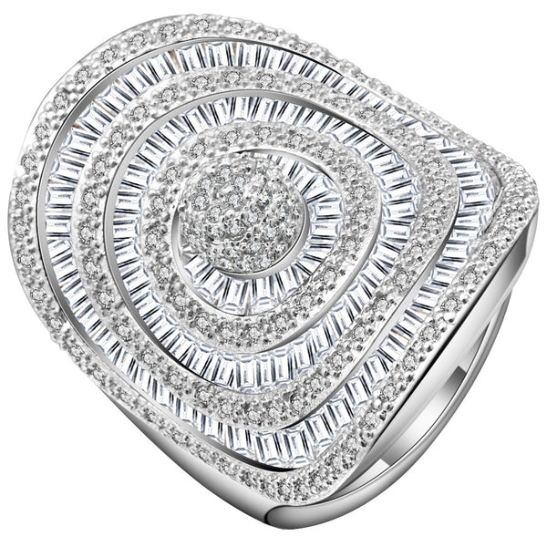 Baguette CZ Concentric Dome Cocktail Ring