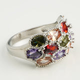 Multicolor Oval CZ Triple-Row Cluster Ring