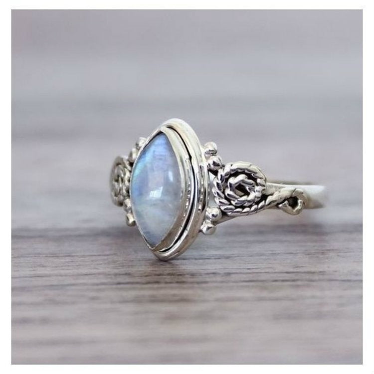Moonstone-Look Marquise Scroll Bezel Ring
